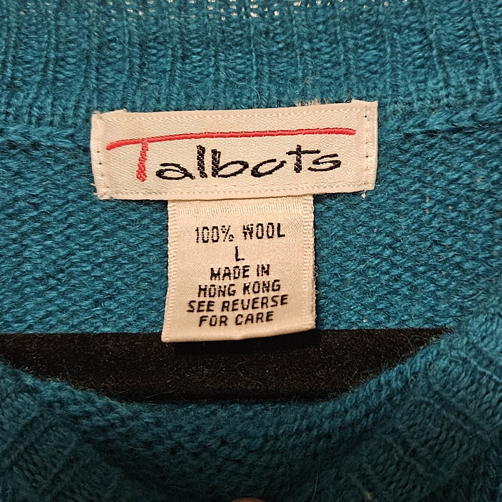 Vintage 100% Wool Talbots Teal Sweater - Picture 2 of 5